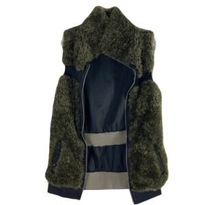 DIESEL Vest Unisex M Reversible 2-In-1 Fur Stretchy-Panels Logo Black Grey Zip